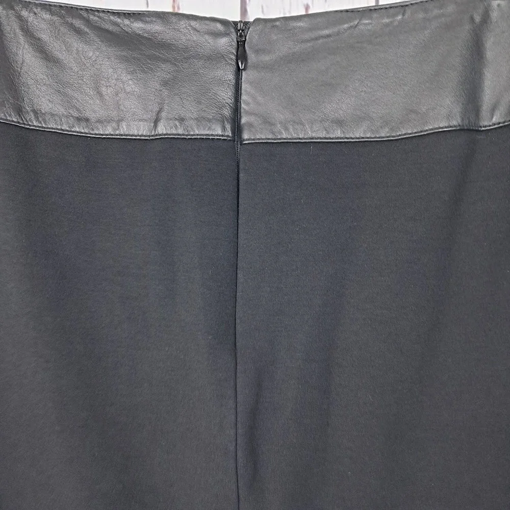 WORTH 4 Black Straight Pencil Skirt Rayon Knit Leather Waistband Career Business